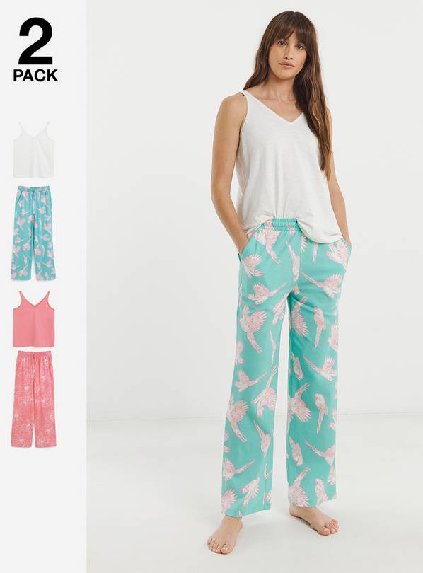 JD WILLIAMS 2 Pack Cotton Pyjama Set Floral Bird 16-18